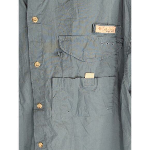 Columbia PFG Men's Solid Cotton Short Sleeve Button Down Shirt Blue Size Large - Picture 3 of 8